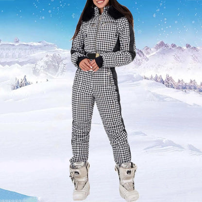 "Women's Waterproof Winter Ski Jumpsuit – Removable Faux Wool Collar"