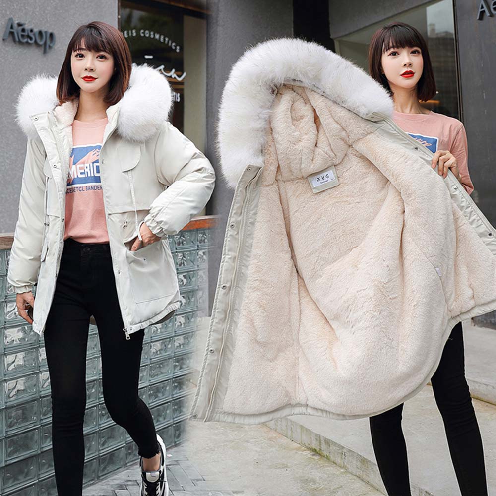 "Women's Warm Winter Parka with Fur Lining – Hooded Cotton Coat"