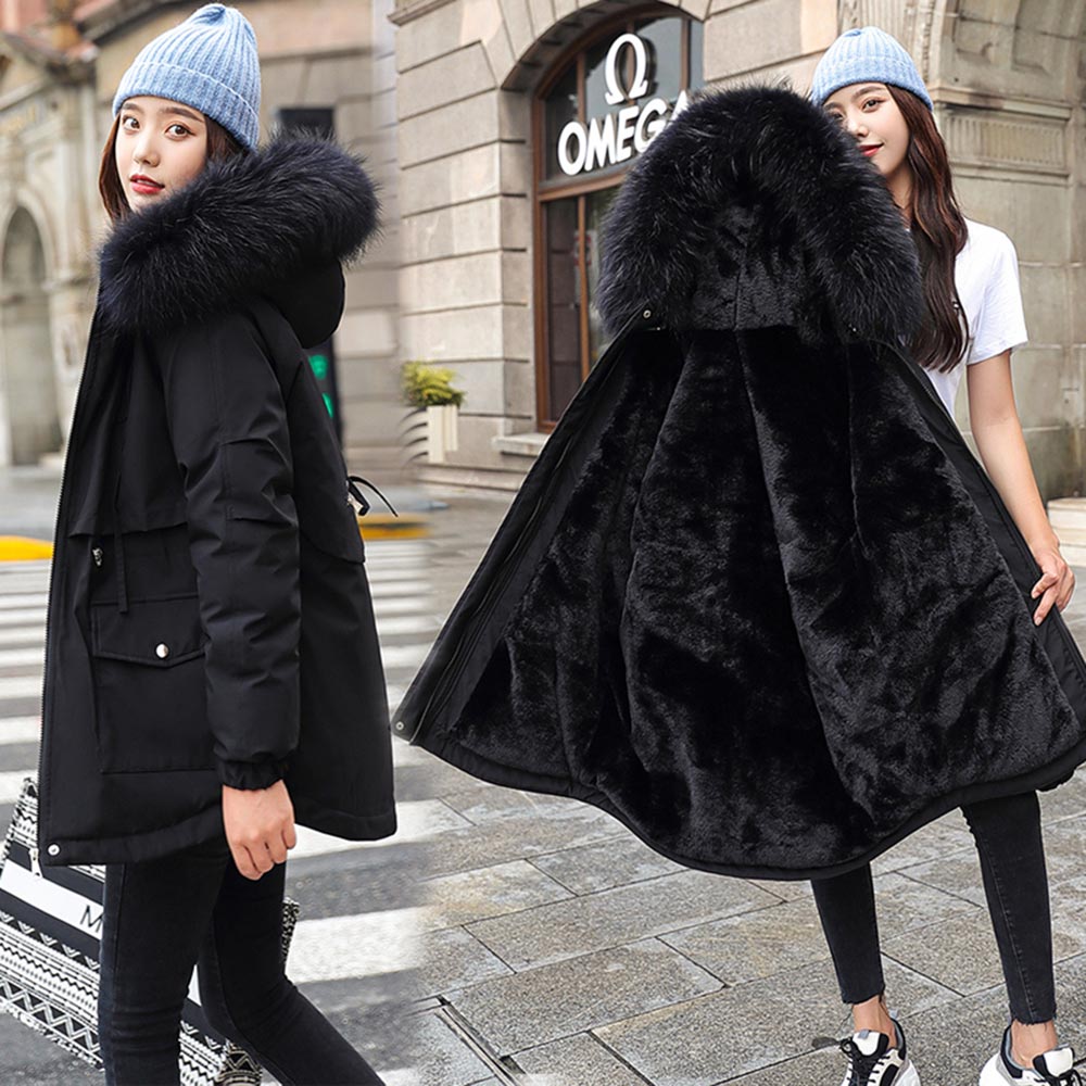 "Women's Warm Winter Parka with Fur Lining – Hooded Cotton Coat"