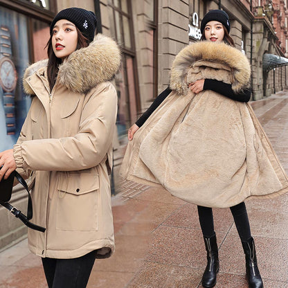 "Women's Warm Winter Parka with Fur Lining – Hooded Cotton Coat"