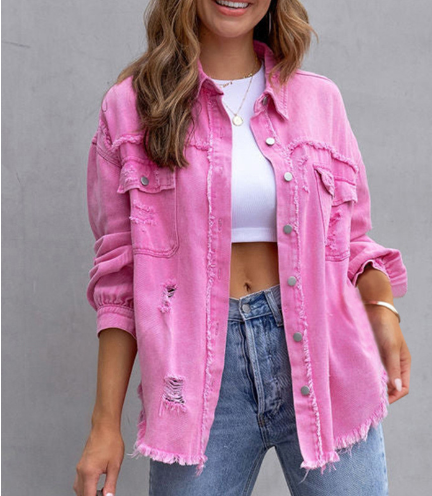 Women's Ripped Edge Shirt Jacket - All-Season