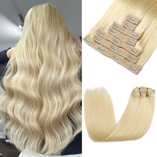 "Straight Clip-in Brazilian Human Hair Extensions – Full Head"