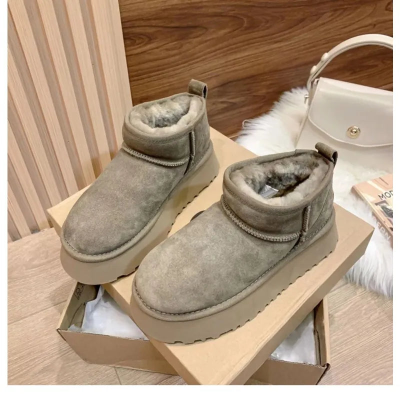 "Women's Sheepskin Wool Anti-Skid Snow Boots – Mini Short Warm Winter Boots"