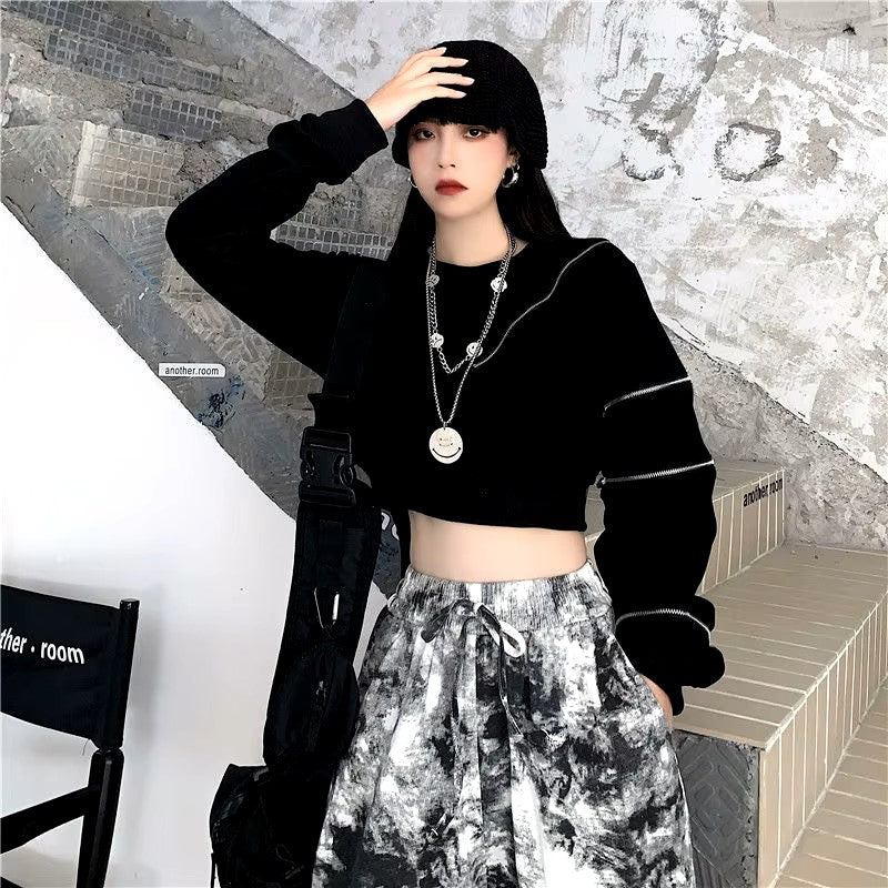 Autumn Black Hooded Women Clothing Vintage Street Sweatshirt Y2K Pullover Long Sleeves Warm Oversize Ladies Tops