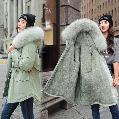 "Women's Warm Winter Parka with Fur Lining – Hooded Cotton Coat"