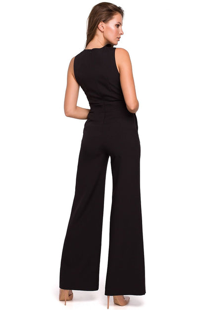 "Boss Lady Sleeveless Jumpsuit – Elegant Wide Cross-Top Design, Long Pants"