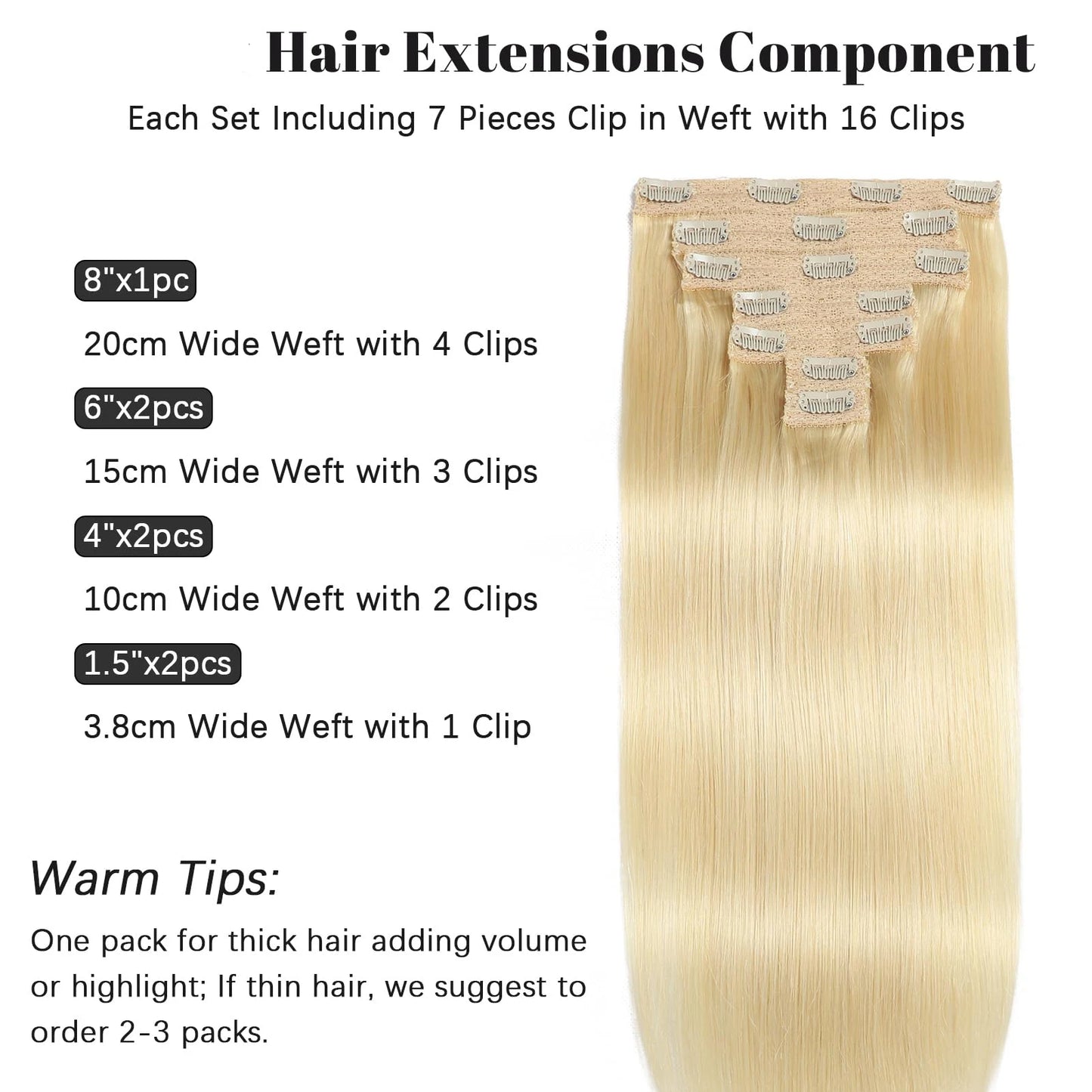 "Straight Clip-in Brazilian Human Hair Extensions – Full Head"